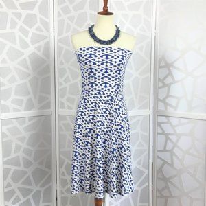 Ann Taylor Blue and White Strapless Dress